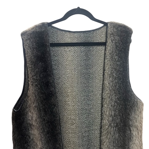 Vintage Black Gray Brown Faux Fur Vest One Size Plus Size Tall Chunky Open Vest - Picture 3 of 10